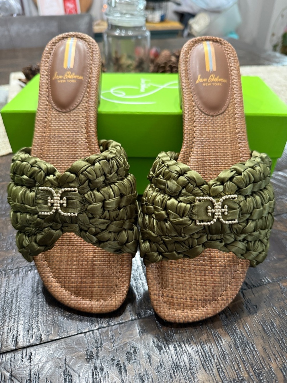 Sam Edelman Olive Braided Slide Sandals with Gold Logo